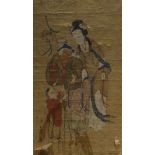A Chinese painting of a sage, late 19th century, together with a young lady and a boy, gouache on