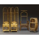 A selection of bamboo furniture, c.1960s and later, to include a four fold screen, 166cm high, 168cm