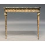 A continental painted console table, late 19th, early 20th Century, with green marble top above