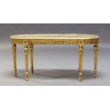 A Louis XVI style giltwood coffee table, early 20th Century, the rounded rectangular top inset