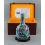 A Chinese mallet shaped porcelain vase, of recent manufacture, decorated with chrysanthemums in