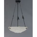 A Continental frosted glass ceiling light, early/mid 20th century, moulded with stylised floral