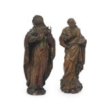 Two Continental carved wood models of female Saints, 19th century, one with polychrome decoration,
