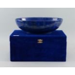 A large lapis lazuli veneered oval basin, 33cm wide, in a blue plush presentation box DC 02Please