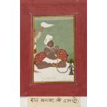 Portrait of Rao Malhar smoking a huqqa, Rajasthan, 19th century, opaque pigments on paper heightened