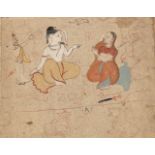 A drawing of Shiva and Parvati, India, 19th century, pen and opaque pigments on paper, with the