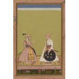 A double portrait of Maharana Sangram Singh of Mewar receiving Sawai Jai Singh of Amber, Mewar,