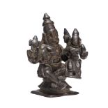 A South Indian bronze figure of Vishnu and Lakshmi, 18th century, on a square base, Vishnu shown