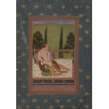 A prince and courtesan on a terrace, Provincial Mughal, 19th century, gouache on paper heightened