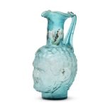 A very large Roman-style mould-blown blue glass head vase, 20th century or earlier, the body moulded