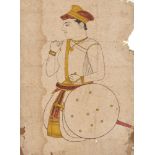 Portrait of kneeling noble, India, 19th century, opaque pigments on paper, the corpulent figure