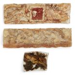 Three reverse painted glass fragments, Renaissance period or earlier, two rectangular plaques or