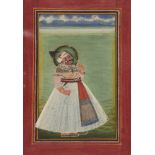 Portrait of a nobleman holding a flower, Mewar, Rajasthan, 19th century, opaque pigments on paper