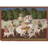 A processional group depicting a Kotah nobleman on horseback, Kotah, circa 1870, gouache on paper