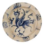 An exceptionally rare Laqabi polychrome ceramic dish, Syria, circa 1200-1250, of deep rounded form