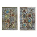 Two Qajar pottery pictorial tile panels, Iran, early 20th century, formed of 6 tiles each,