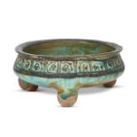 An Ayyubid Raqqa ware underglaze painted pottery bowl, Syria, first half of the 13th century, on