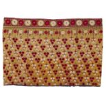 A Sikh embroidered silk phulkari panel, 19th century, the ends joined for a cushion cover, with a