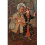 A signed watercolour of two Circassian children, Russian school, 19th century, signed in Persian