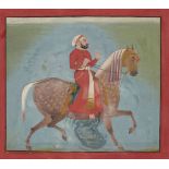 An equestrian portrait, Mewar, early 18th century, gouache on paper heightened with gilt, the