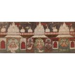 A Jain painting of three temples containing female deities, Jaipur, late 18th century, opaque