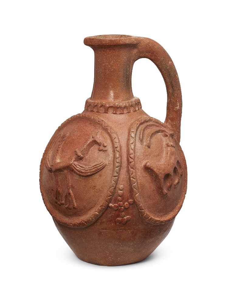 A Sasanian relief-decorated terracotta pottery vessel, circa 6th-8th century, Central Asia, of