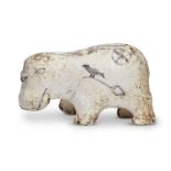 An Egyptian white glazed painted limestone hippopotamus, Middle Kingdom, circa 2055-1600BC.,