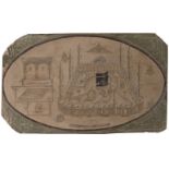 A painted stucco panel with view of Mecca, signed and dated 1311AH/1893-4AD, important building