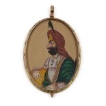 A fine miniature portrait of Raja Nau Nihal Singh (1821-40), India, mid-19th century, opaque