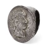 A Roman silver ring with a repousse portrait of a bearded man, 1st to 2nd century A.D., 3cm, diam.