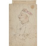 Four drawings of noblemen, North and Central India, 19th century, pencil on paper, mounted, 26 x