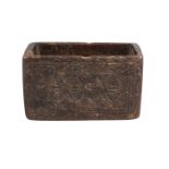 A carved wood box, Spain, 11th -12th century, of deep rectangular form, carved to exterior with a