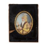 A framed portrait on ivory of Maharaja Ranjit Singh, India, 19th Century, opaque pigments heightened