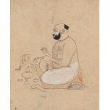 A pundit performing puja, Kotah, circa 1880, gouache on paper, depicted bare-chested and seated, his