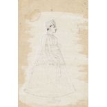 A drawing of a standing noble on buff paper, Rajasthan, India, 19th century, ink on paper, with