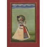 Portrait of a nobleman holding a flower and a rumal, Mewar, Rajasthan, 19th century, opaque pigments