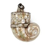 A mother-of-pearl powder flask, Gujarat, Western India, 18th/19th century, formed from a nautilus