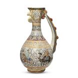 A large cockerel headed painted pottery ewer in the Seljuk-style, Iran, 19th century, of globular