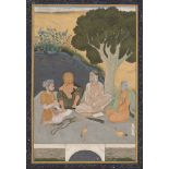 A prince and sadhus in a landscape, Provincial Mughal, circa 1800, opaque pigments and gold on