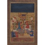 Two Kings at a Durbar, Shiraz, Iran, mid-16th century, gouache on paper heightened with gilt, in a