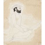 A drawing of Munshi Jarnail Singh, North India, 19th century, ink and opaque pigments on paper,