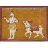 Shiva and Nandi, the vehicle of Shiva, Basohli or Mankot school, circa 1690, gouache on paper, on an