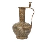 A bronze ewer, North East Iran, 11th century, of globular form on short foot, the tubular neck