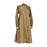 A man gilt metal thread embroidered silk robe, Benares, India, early 20th century, the green silk