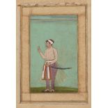 A portrait of Jahangir, early 18th century, opaque pigments heightened with gold on paper, the