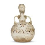 An Islamic enamelled two-handled flask, Syria, 13th century, the tulip-shaped mouth on a neck with a