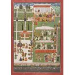 A large scene depicting a ruler in his garden encampment, Mewar, early-mid 20th century, based on an