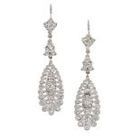 A pair of diamond drop earrings, each with oval-shaped drop set in the centre with a circular and
