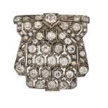 An Art Deco diamond clip brooch, of rectangular pierced geometric design, set throughout with old-