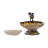 A 19th Century Austro-Hungarian silver enamel and gem mounted agate pedestal dish and a small